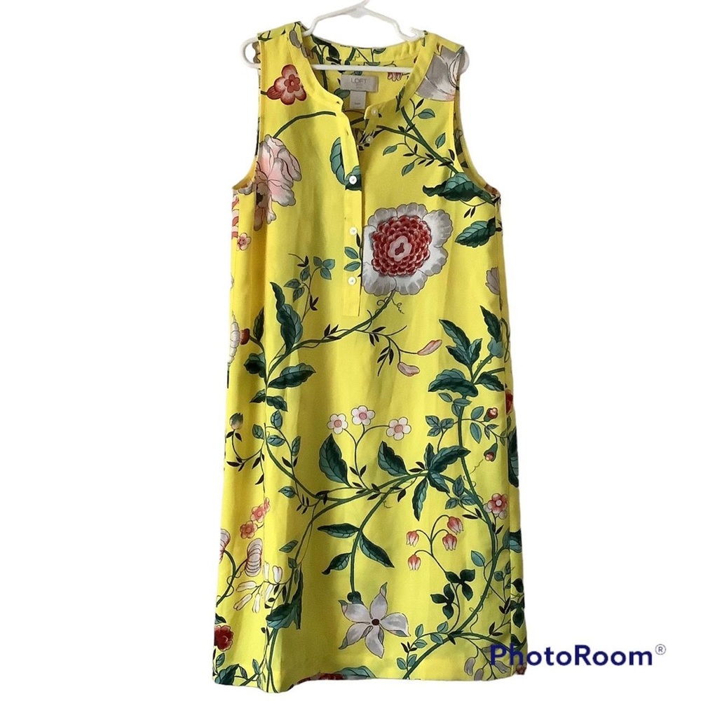 LOFT Floral Sleeveless Yellow Dress